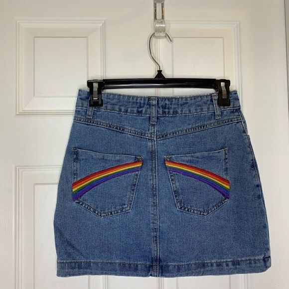 Forever 21 Rainbow Button Fly Denim Skirt - Picture 4 of 7